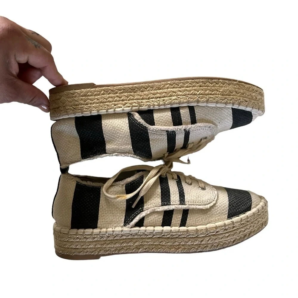 Dolce Vita DV Black Cream Stripe Espadrille Sneakers Shoes 7.5
